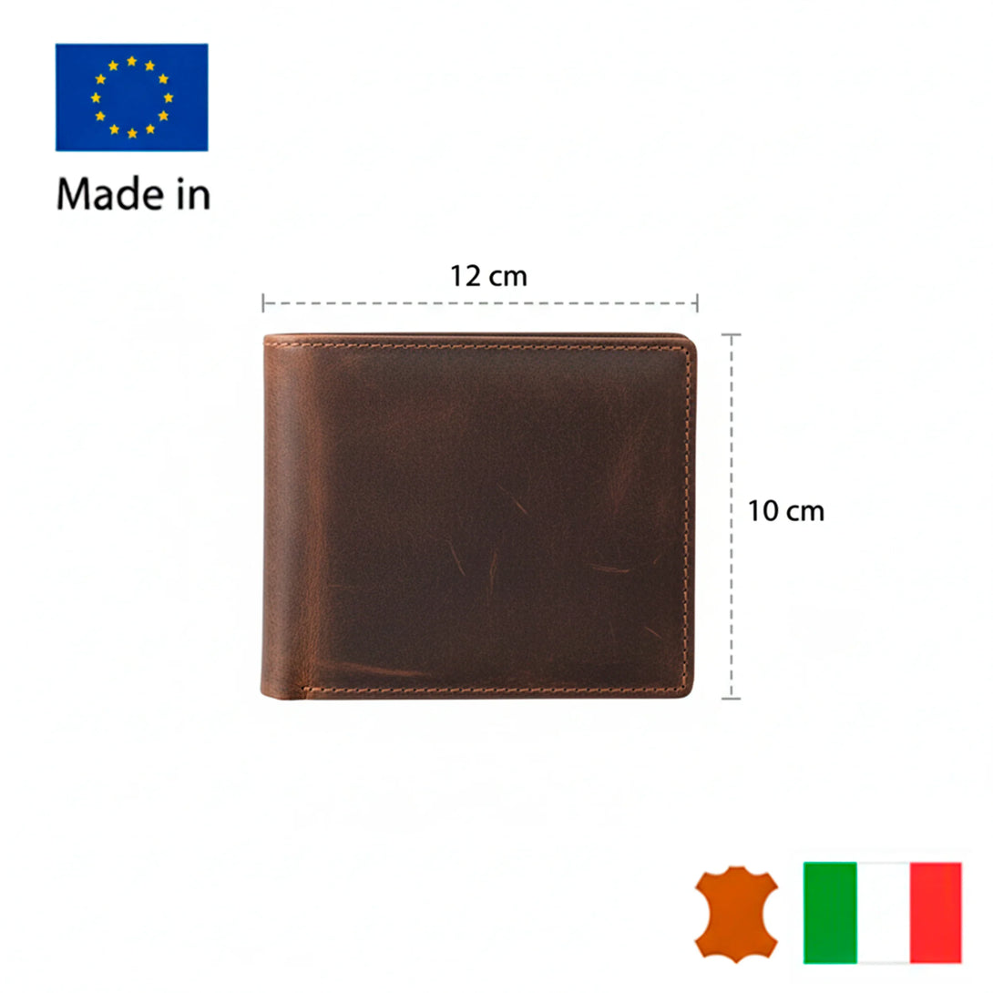 Personalized leather wallet for men, brown, 12x10 cm, made in Italy, gift idea